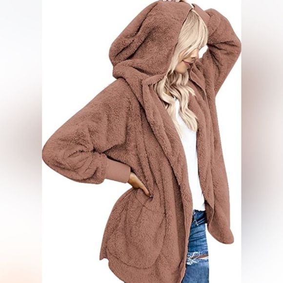 Fleece Cardigans for Women Fuzzy Open Front Hooded Cardigans Winter coats nwt - Picture 6 of 7